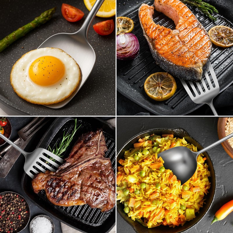 KLAQQED 2-Piece Stainless Steel Spatula Set with Wooden Handles - Slotted & Solid Turner for Kitchen Cooking - Image 2