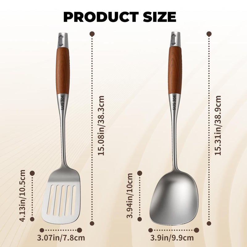 KLAQQED 2-Piece Stainless Steel Spatula Set with Wooden Handles - Slotted & Solid Turner for Kitchen Cooking - Image 5
