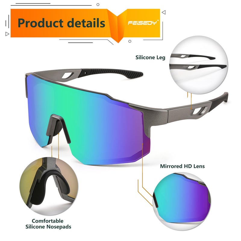FEISEDY Sports Sunglasses Mens Women Baseball Biking Cycling Sunglasses for Teens UV400 Protection B2388 - Image 3