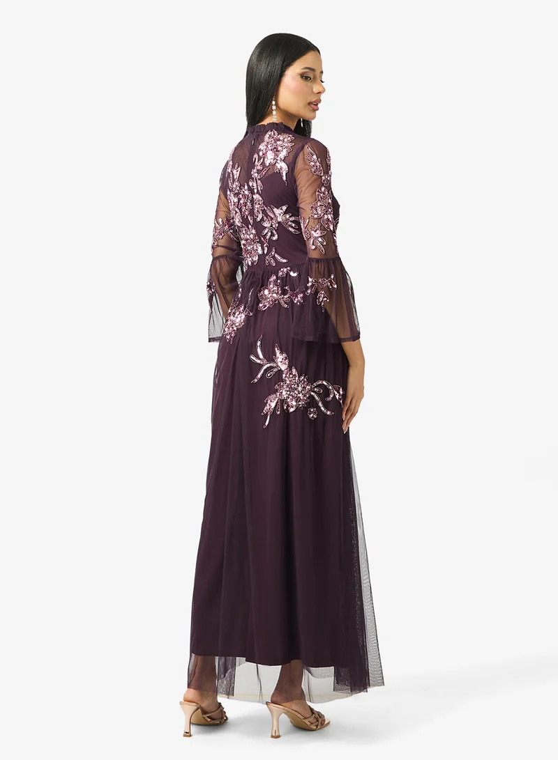 Frock and Frill Embellished Flared Sleeve Maxi Dress