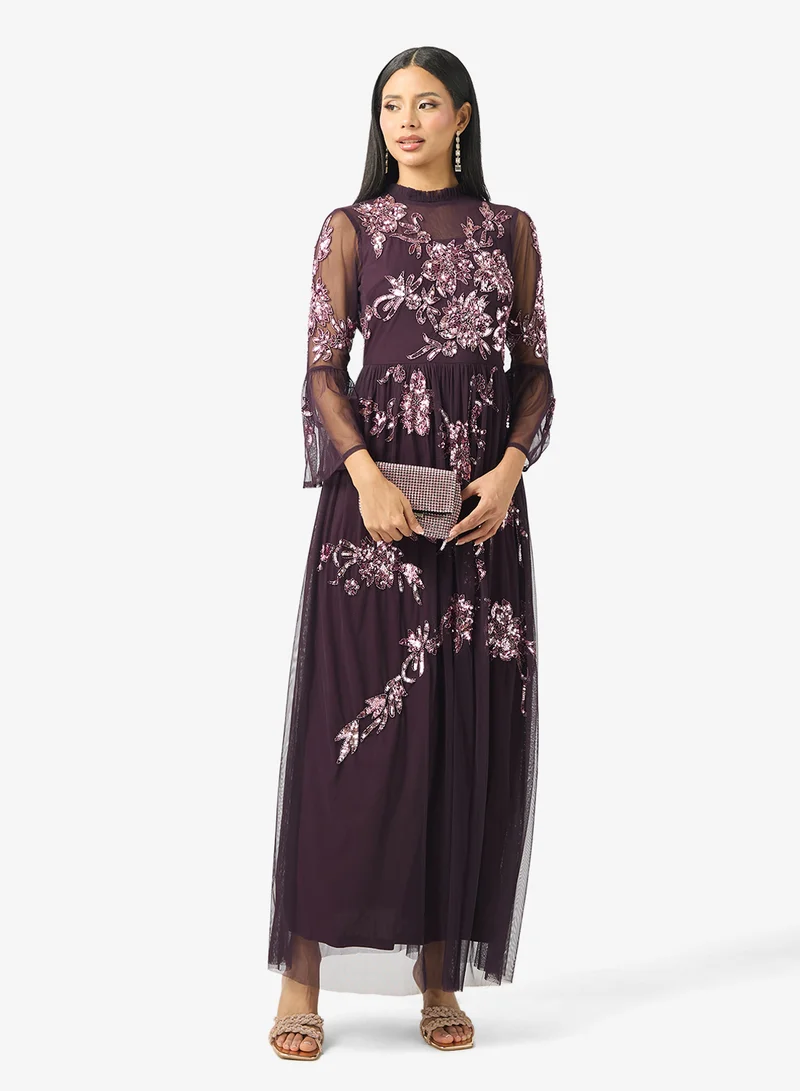Embellished Flared Sleeve Maxi Dress