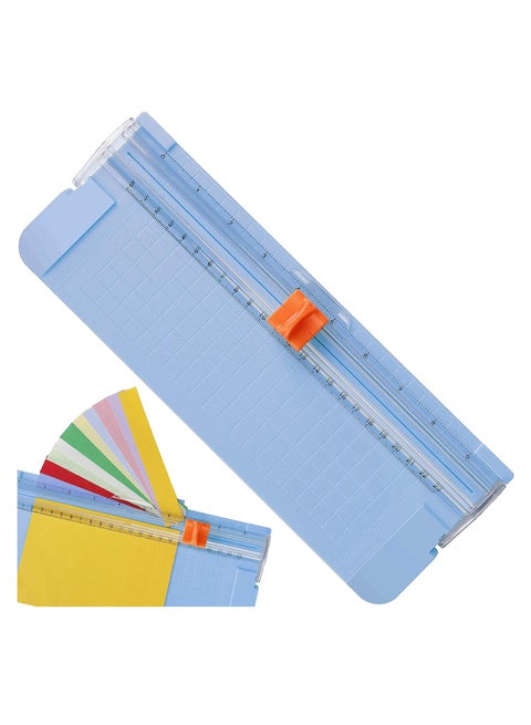 Paper Cutter A5 Paper Trimmer Titanium Scrapbooking Tool with Automatic Security Safeguard and Side Ruler for Paper Label Card Standard Cutting Blue