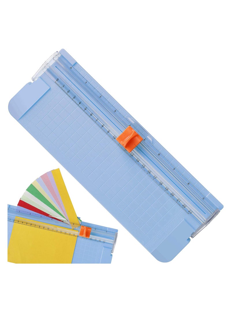 Paper Cutter A5 Paper Trimmer Titanium Scrapbooking Tool with Automatic Security Safeguard and Side Ruler for Paper Label Card Standard Cutting Blue