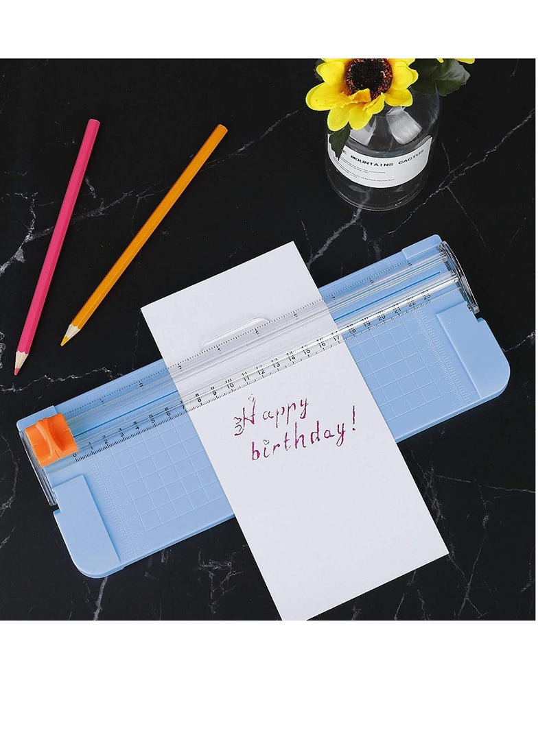 Paper Cutter A5 Paper Trimmer Titanium Scrapbooking Tool with Automatic Security Safeguard and Side Ruler for Paper Label Card Standard Cutting Blue