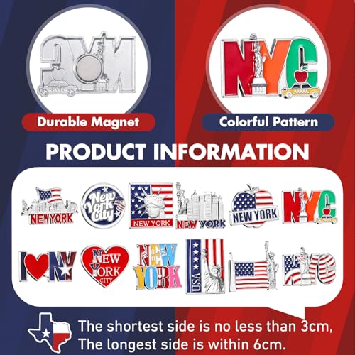 Konohan 12 Pcs New York Magnets for Refrigerator Metal NYC Fridge Magnet Magnetic New York Souvenirs USA Souvenirs Gifts Magnetic NYC Refrigerator Stickers, USA Flag, Statue of Liberty - Image 2
