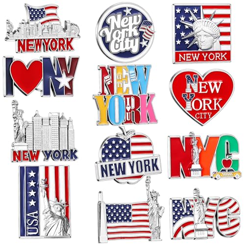 Konohan 12 Pcs New York Magnets for Refrigerator Metal NYC Fridge Magnet Magnetic New York Souvenirs USA Souvenirs Gifts Magnetic NYC Refrigerator Stickers, USA Flag, Statue of Liberty - Image 1