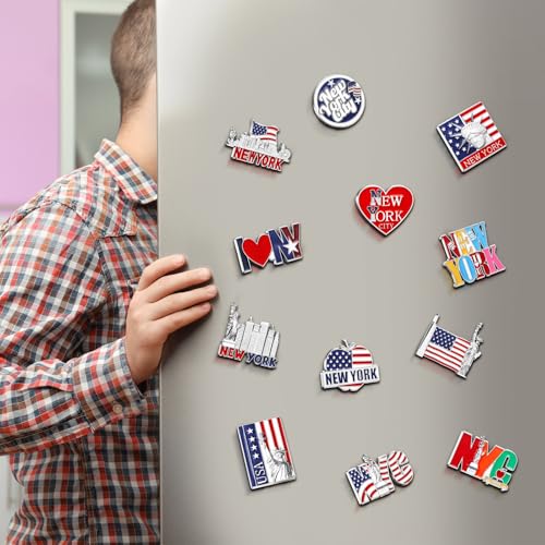 Konohan 12 Pcs New York Magnets for Refrigerator Metal NYC Fridge Magnet Magnetic New York Souvenirs USA Souvenirs Gifts Magnetic NYC Refrigerator Stickers, USA Flag, Statue of Liberty - Image 4