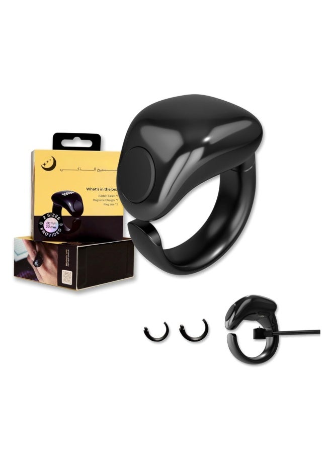 Smart Digital Tasbih Ring Counter, OLED Display, Magnetic Charging, Waterproof Islamic Prayer Counter, Black, Adjustable - Image 1