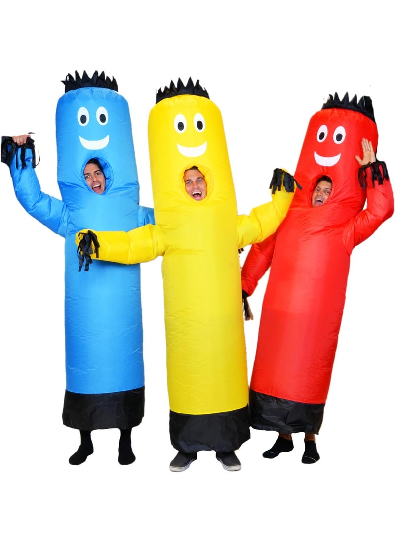 LookOurWay LookOurWay Inflatable Tube Man Costume 3Pack  Wacky Wavy Arm Guy Funny Inflatable Halloween Costume for Adults  RedYellowBlue  - Image 1