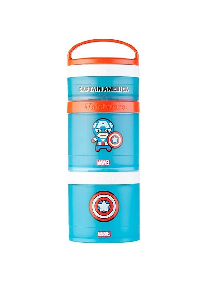 Whiskware Marvel Stackable Snack Containers for Babies, Kids, and Toddlers, 3 Stackable Snack Cups for School or Travel, Formula and Cupholder Friendly, Captain America - Image 1
