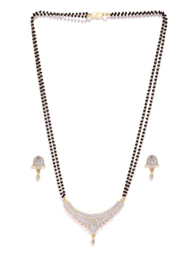 YouBella قلادة مانغالسوترا مطلية بالذهب من يوبلا مع سلسلة وأقراط للنساء - Image 4