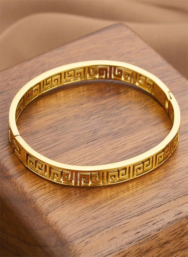 ايشواريا سوار أيشواريا قابل للفتح بتصميم متعرج مستوحى من المفتاح اليوناني، مطلي بالذهب عيار 18 قيراطًا | أساور بسيطة قابلة للتكديس للرجال والفتيان | مناسب للاستخدام اليومي والحفلات | مجوهرات مقاومة للتشوه | هدية عيد الحب - Image 5