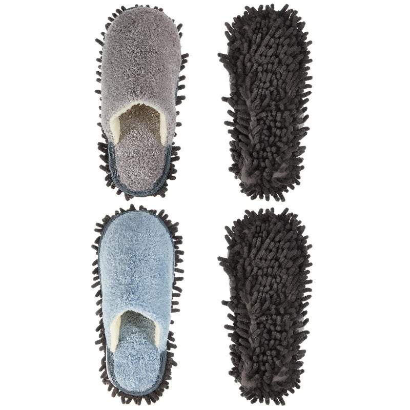Jecery 2 Pair Microfiber Slippers Floor Cleaning Chenille Mop Slippers Base Board Cleaner Household Cleaning Tools for Wood Floor Dust Dirt Tool SuppliesGray Blue