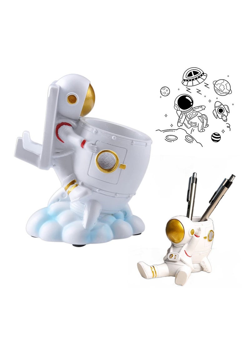 KASTWAVE Astronaut Pen Holder, for Kids Astronaut Pen Organizer Fairy Figure Pen Holder, for Desk Decoration, Back to School Gift, for Kids (Embrace Rockets) - Image 1
