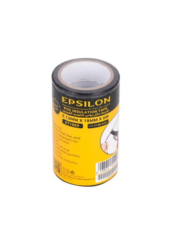 Epsilon PVC Insulation Tape Pack of 5 ET1069, 0.13mm x 18mm x 6m, Flame Retardant Electrical Tape, Strong Adhesive Matte Finish PVC Tape for Wire Insulation, DIY Repairs & Electrical Maintenance, Black - Image 2