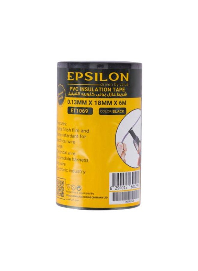 Epsilon PVC Insulation Tape Pack of 5 ET1069, 0.13mm x 18mm x 6m, Flame Retardant Electrical Tape, Strong Adhesive Matte Finish PVC Tape for Wire Insulation, DIY Repairs & Electrical Maintenance, Black - Image 4