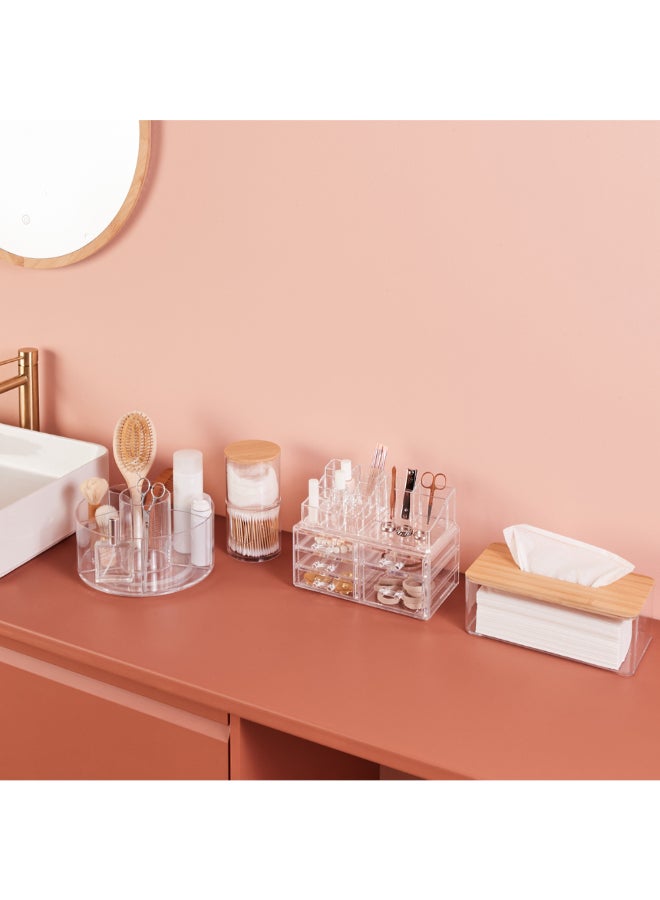 Five Simply Smart Selena Rectangular Bamboo Tissue Box Clear and Brown 9.3 x 13.3 x 25.4 cm 174684 - Image 5