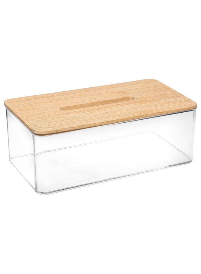 Five Simply Smart Selena Rectangular Bamboo Tissue Box Clear and Brown 9.3 x 13.3 x 25.4 cm 174684 - Image 1