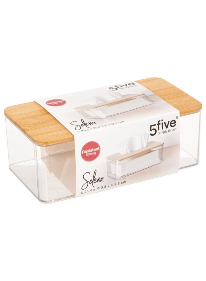 Five Simply Smart Selena Rectangular Bamboo Tissue Box Clear and Brown 9.3 x 13.3 x 25.4 cm 174684 - Image 2