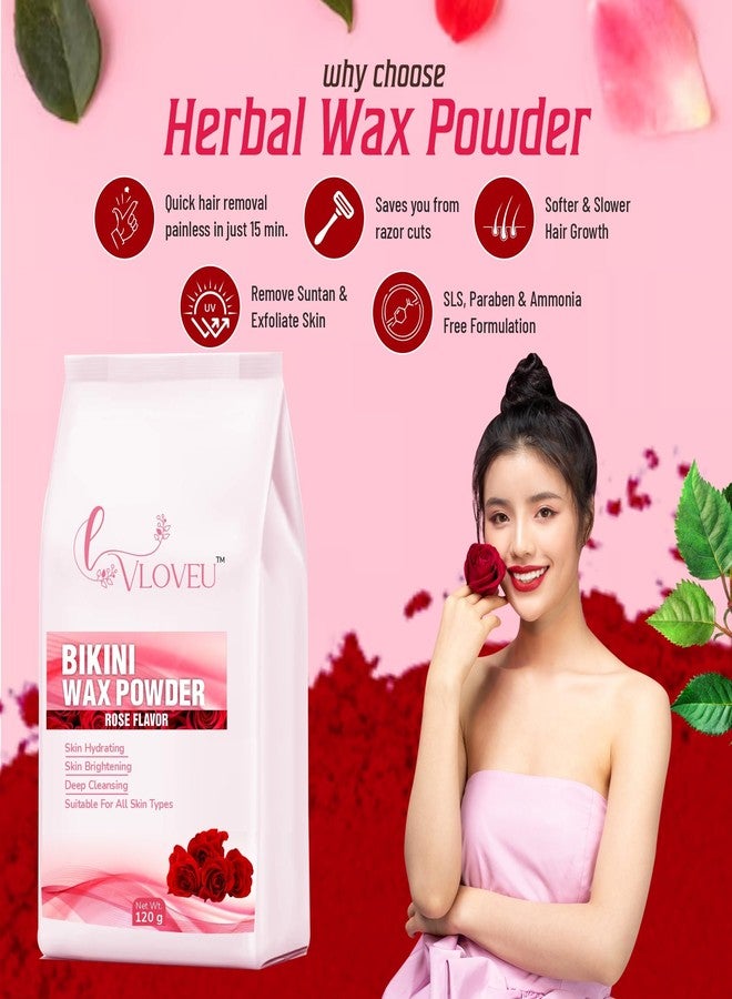 VLOVEU- Bikini Wax Powder for Women - 5 Minutes Painless Herbal Wax Powder for Hair Removal | Easy to Use at Home, No Chemicals - No Irritation, Bikini Wax for Women and Girls (120g) (Rose, Pack of 1) - Image 3