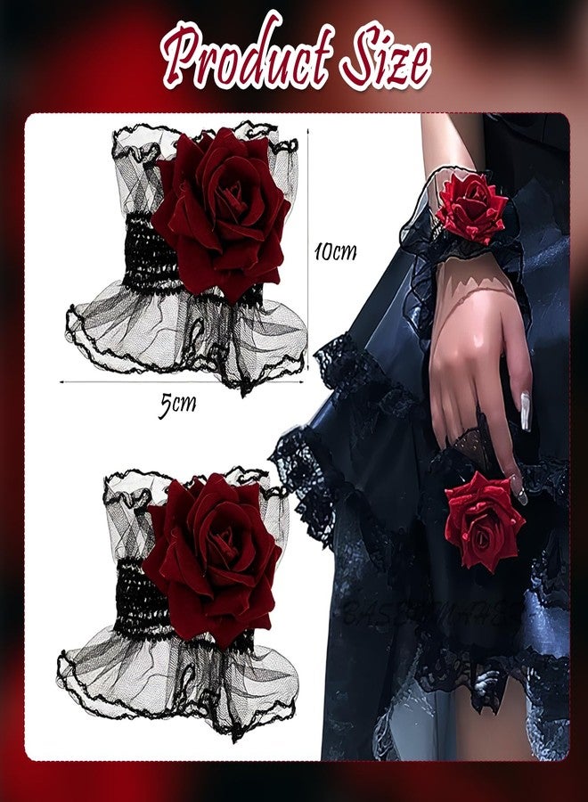 TecoKart® Red Roses Lace Wristband for Women - Soft Fabric, Adjustable Fit Elegant Design | Comfortable Wear | Secure Fit | Versatile Accessory | for Parties Weddings - Image 2