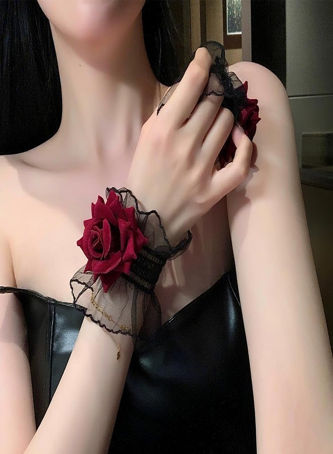 TecoKart® Red Roses Lace Wristband for Women - Soft Fabric, Adjustable Fit Elegant Design | Comfortable Wear | Secure Fit | Versatile Accessory | for Parties Weddings - Image 3