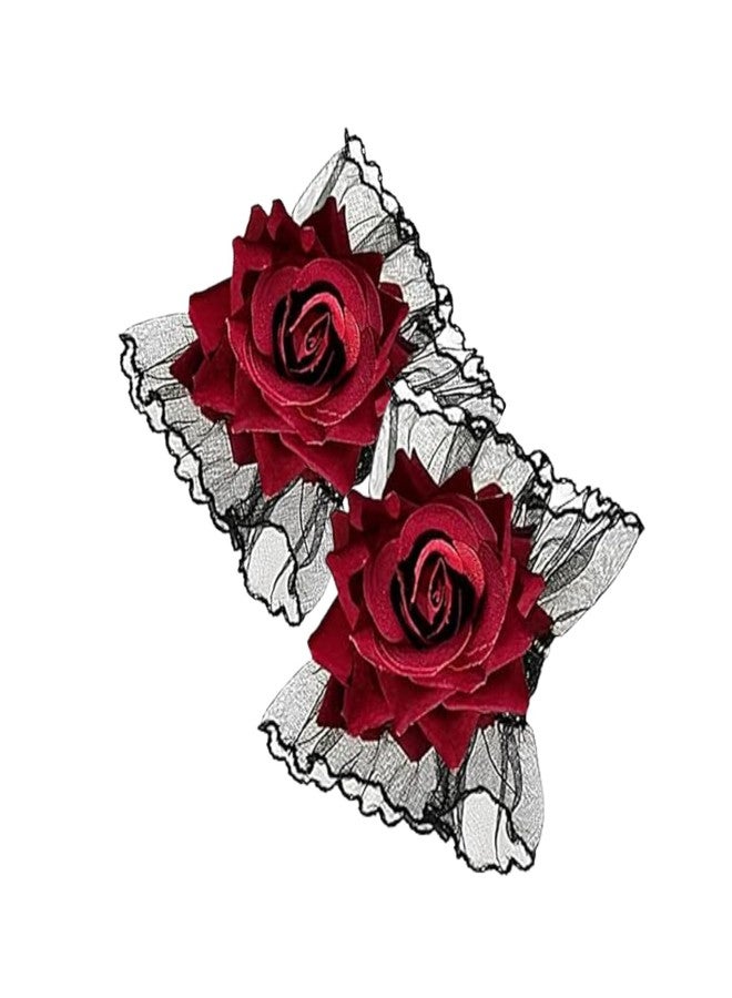TecoKart® Red Roses Lace Wristband for Women - Soft Fabric, Adjustable Fit Elegant Design | Comfortable Wear | Secure Fit | Versatile Accessory | for Parties Weddings - Image 1