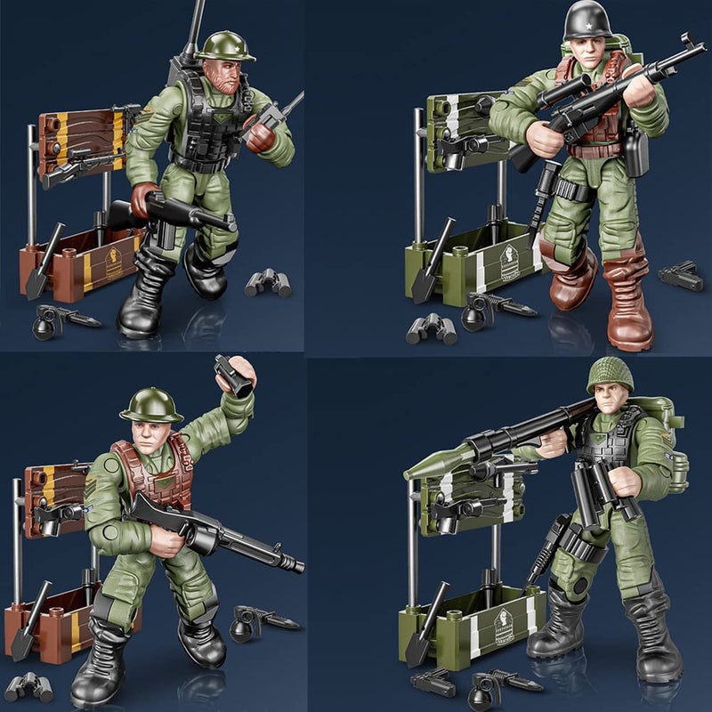 Ulanlan WWII Military Soldiers Action Figure with Weapons and Accessories Building Blocks Playset  8 PCS 1:36 Scale Mini Army Men Figure  Multiple Movable Joints  Best Gift for Kids 8 9 10 - Image 4
