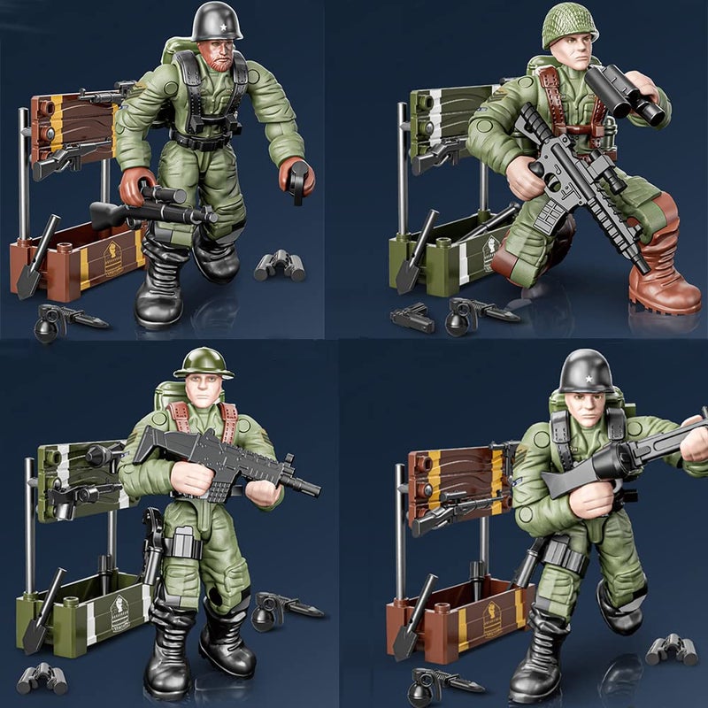Ulanlan WWII Military Soldiers Action Figure with Weapons and Accessories Building Blocks Playset  8 PCS 1:36 Scale Mini Army Men Figure  Multiple Movable Joints  Best Gift for Kids 8 9 10 - Image 3