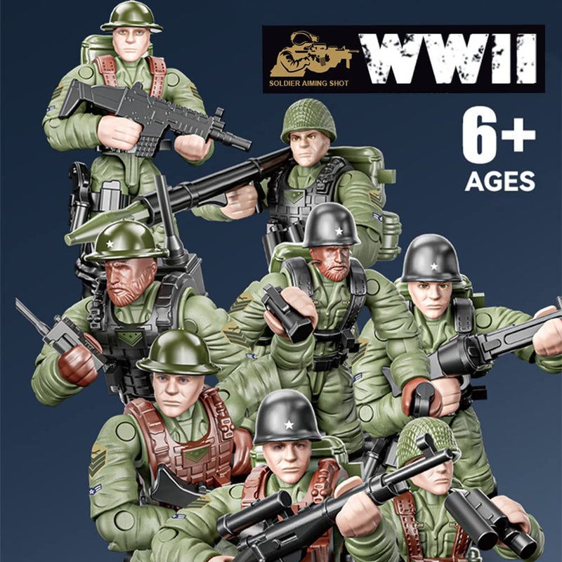 Ulanlan WWII Military Soldiers Action Figure with Weapons and Accessories Building Blocks Playset  8 PCS 1:36 Scale Mini Army Men Figure  Multiple Movable Joints  Best Gift for Kids 8 9 10 - Image 2