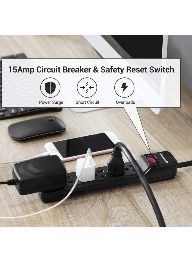 ديوينويلز واقيات التيار الكهربائي من ديونويلز، قطعتان، سلك تمديد إضافي بطول 25 قدمًا، قابس مسطح منخفض الارتفاع، قاطع دائرة 15 أمبير، 500 جول، مثبت على الحائط، أسود، معتمد من UL - Image 3