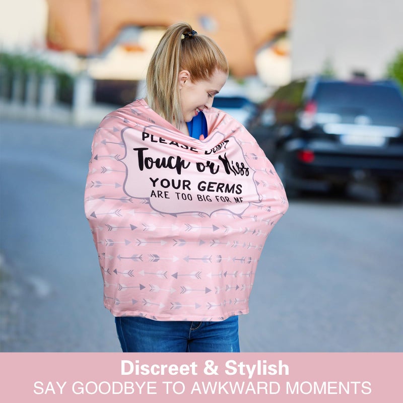 Metplus No Touch Sign Car Seat Cover for Babies, Mom Nursing Covers Breastfeeding Scarf, Multi Use Infant Carseat Canopy for Newborn Carrier/Stroller/Shopping Cart, Baby Shower Gifts for Boy Girl - Image 4