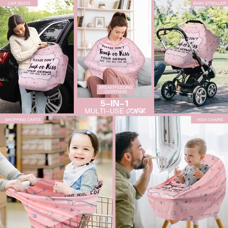 Metplus No Touch Sign Car Seat Cover for Babies, Mom Nursing Covers Breastfeeding Scarf, Multi Use Infant Carseat Canopy for Newborn Carrier/Stroller/Shopping Cart, Baby Shower Gifts for Boy Girl - Image 5