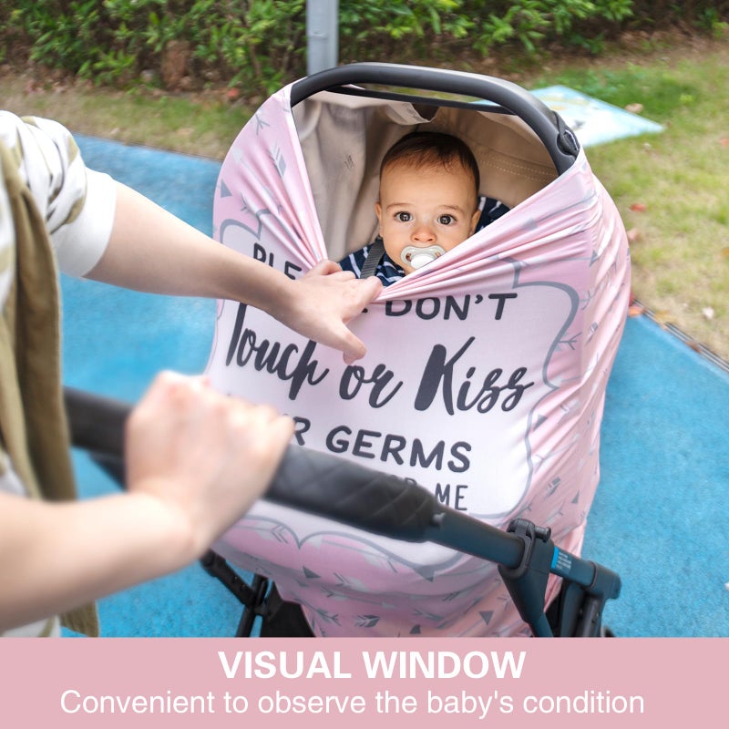 Metplus No Touch Sign Car Seat Cover for Babies, Mom Nursing Covers Breastfeeding Scarf, Multi Use Infant Carseat Canopy for Newborn Carrier/Stroller/Shopping Cart, Baby Shower Gifts for Boy Girl - Image 2