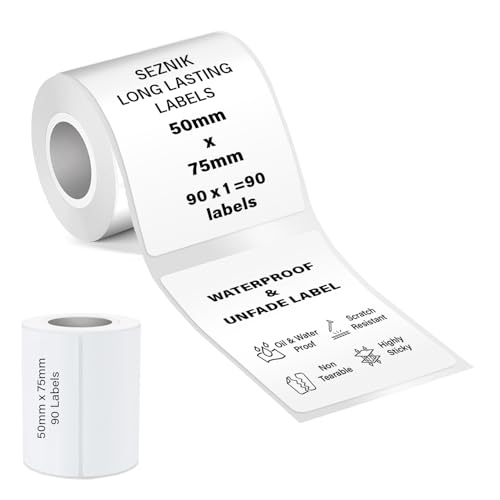 Seznik Waterproof, Non-Tearable, Sticky Thermal Lables, Label Roll, 2 inch Adhesive Thermal Labels for Label Printers (50mmx75mm - 90 Lables) - Image 1