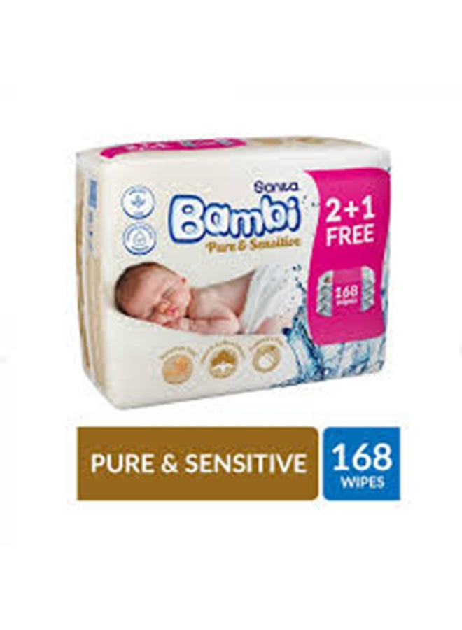Sanita Bambi Baby Wet Wipes Pure And Sensitive 168 Wipes  Pack of 3 - Image 2