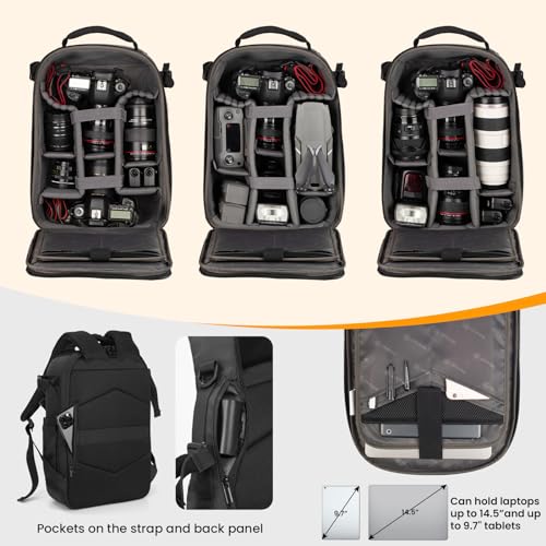TARION Hardshell Camera Backpack Bag - 3-side Hard Case Professional Camera Bag with 14.5" Laptop Compartment & Waterproof Raincover for photographers (TRH Black) - Image 5