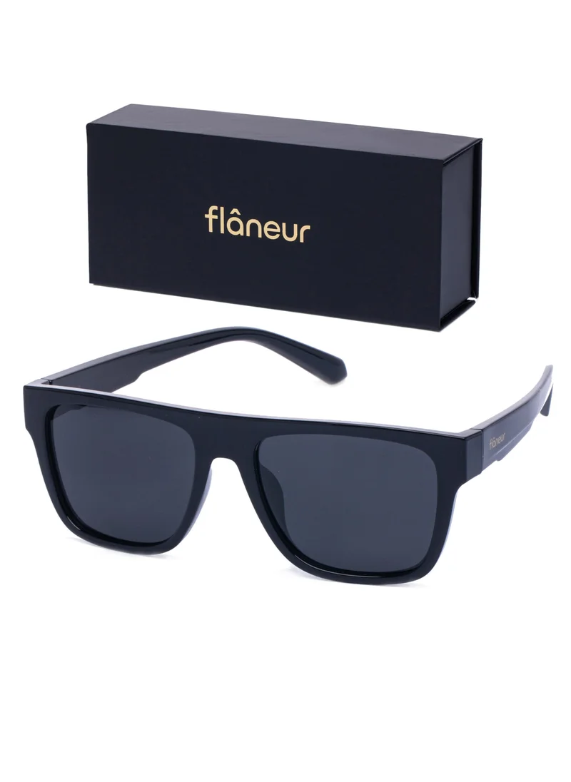 flâneur Stylish Polarized D-frame Sunglasses For Women and Men Black