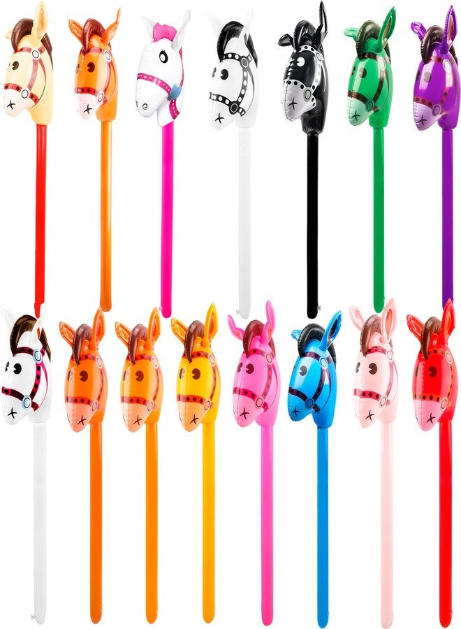 Sonarun 15 Pcs 40 Inch Inflatable Horse Head Stick Colorful Blow Up Horse Stick Cute Horse Head Stick Balloon Inflatable Pony on Stick for Cowboy Cowgirl Horse Theme Birthday Party (Color Set 1) - Image 1