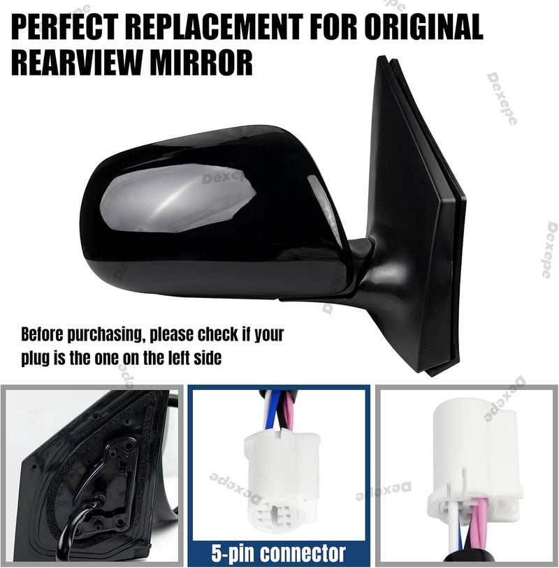 Dexepe Passenger Side Mirror Assembly for Toyota Corolla 2009-2013 - Heated Power Adjustable Glass - Image 2