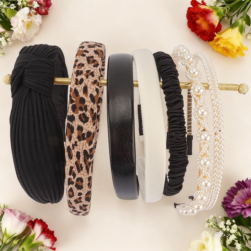 AHONEY 7 Pack Black Headbands for Women Cheetah Print Leopard Headbands Non Slip Leather Hairbands Fashion Hair Accessories Multi-style Headband Pack Diademas Para Mujer - Image 4