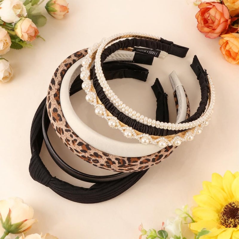 AHONEY 7 Pack Black Headbands for Women Cheetah Print Leopard Headbands Non Slip Leather Hairbands Fashion Hair Accessories Multi-style Headband Pack Diademas Para Mujer - Image 5
