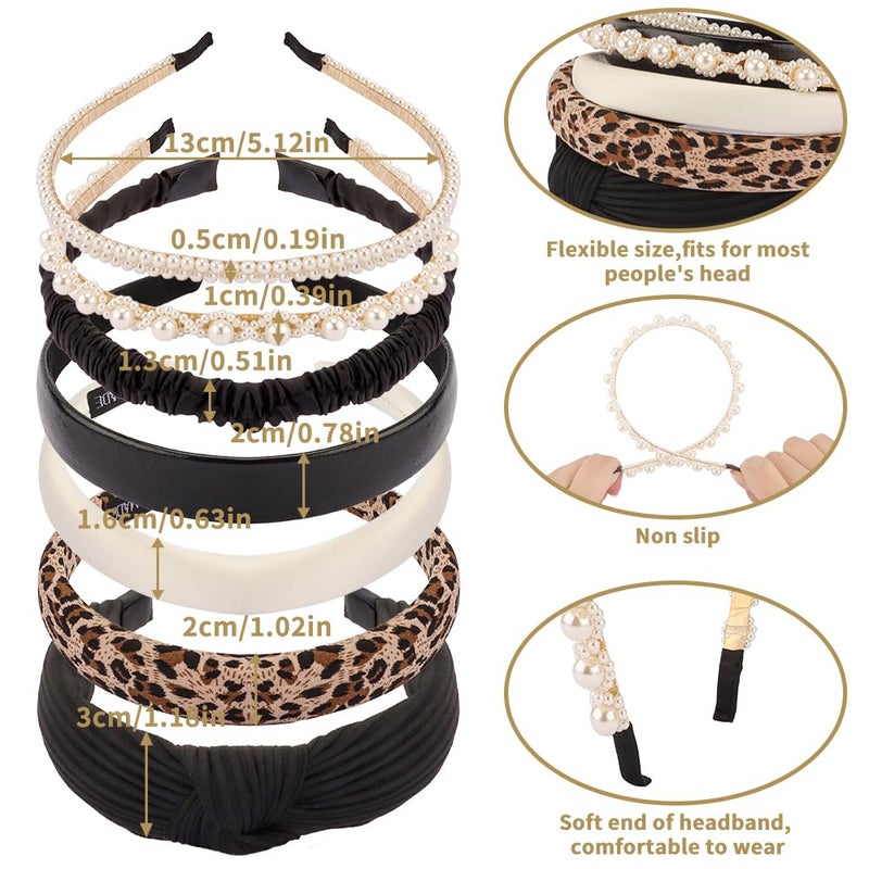 AHONEY 7 Pack Black Headbands for Women Cheetah Print Leopard Headbands Non Slip Leather Hairbands Fashion Hair Accessories Multi-style Headband Pack Diademas Para Mujer - Image 3