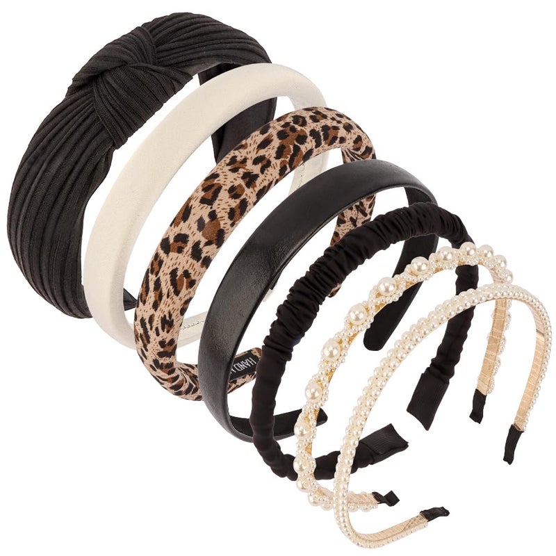 AHONEY 7 Pack Black Headbands for Women Cheetah Print Leopard Headbands Non Slip Leather Hairbands Fashion Hair Accessories Multi-style Headband Pack Diademas Para Mujer - Image 2