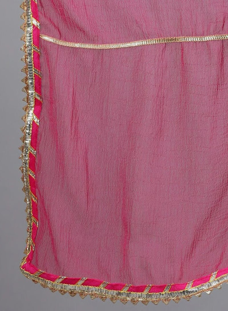 ISHIN Pink Embroidered Kurta with Trousers and Dupatta Set - Image 4