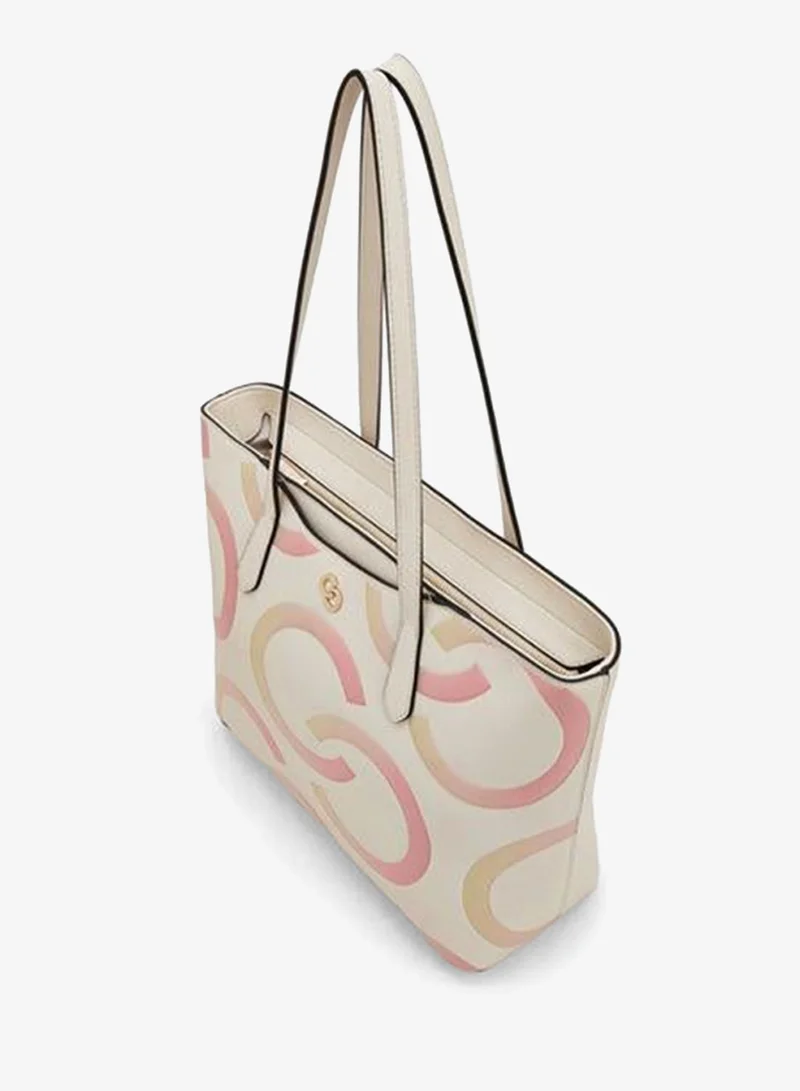 Celeste BEIGE Monogram Print Tote Bag With Zip Closure for Women | Best Price UAE