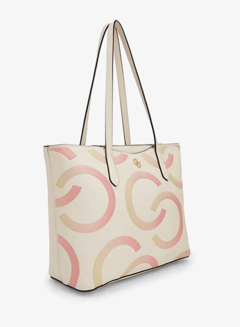 Celeste BEIGE Monogram Print Tote Bag With Zip Closure for Women | Best Price UAE