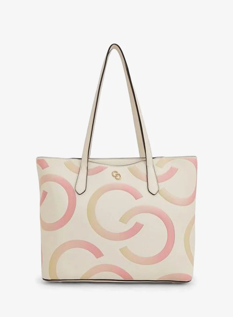 Monogram Print Tote Bag With Zip Closure