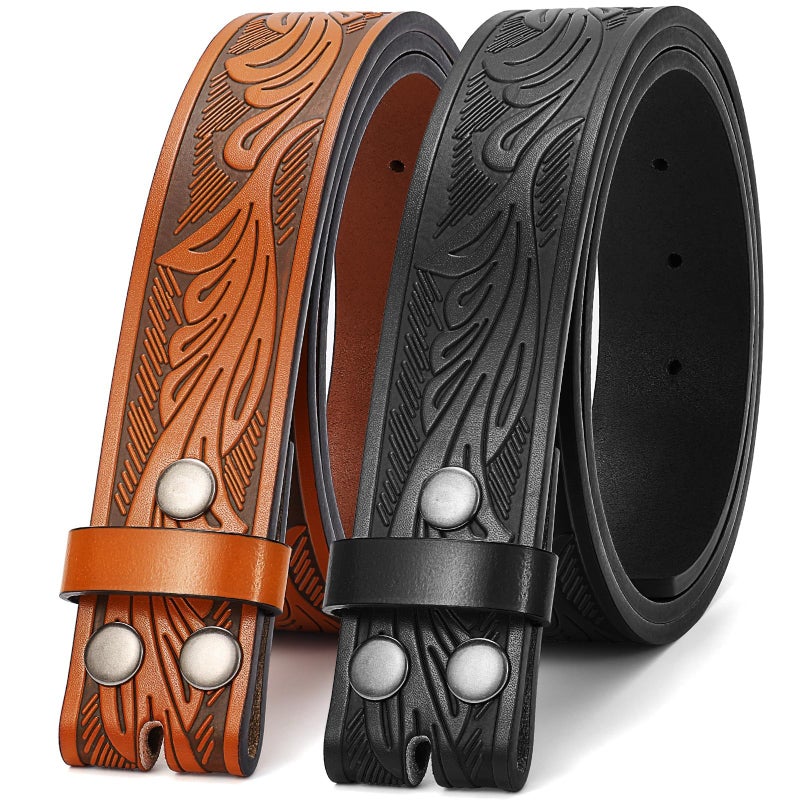 SANSTHS 2 Pack Western Belts for Men without Buckle, Cowboy Belt for Buckle Western Leather Belt Straps for Jeans - Image 1