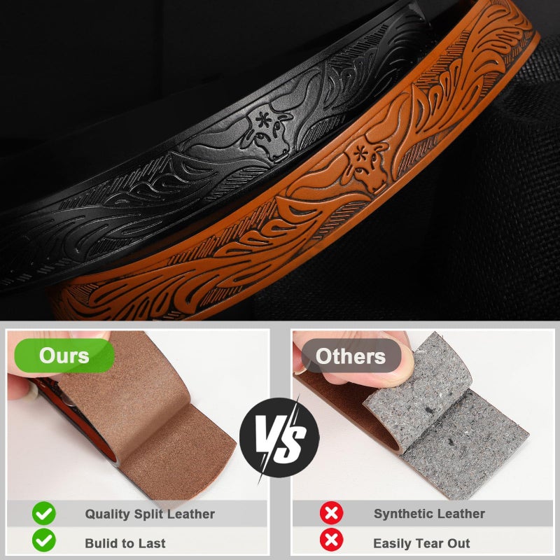 SANSTHS 2 Pack Western Belts for Men without Buckle, Cowboy Belt for Buckle Western Leather Belt Straps for Jeans - Image 2